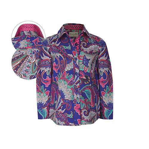 T6W5105041 THOMAS COOK GIRL'S BROOME PRINT L/S SHIRT [Size: 2 Colour: Blue/Bright Pink]