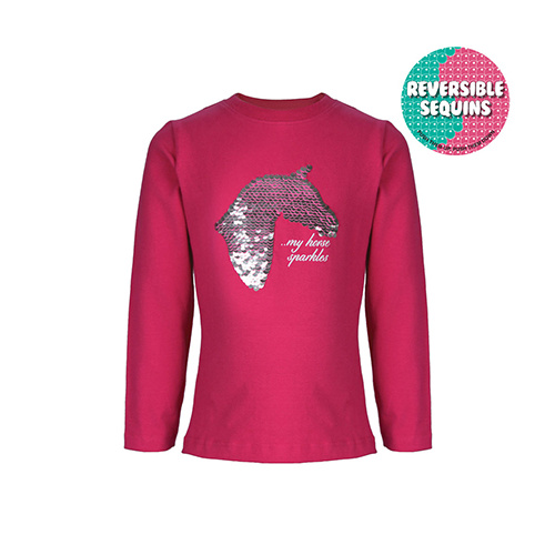 T6W5501033 THOMAS COOK GIRL'S REVERSIBLE SEQUIN L/S TOP - H/PINK [Size: 2 Colour: Hot Pink]