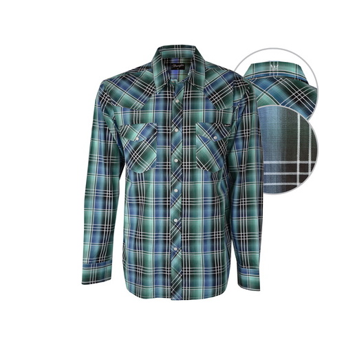 X6S1111052 WRANGLER MENS OLIVER CHECK L/S SHIRT [Size: S Colour: Green/Deep Blue]