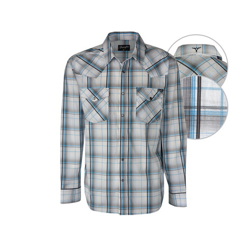 X6S1111054 WRANGLER MENS TRACE CHECK L/S SHIRT [Size: S Colour: White/Black/Aqua]