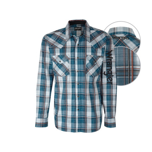 X6S1111055 WRANGLER MENS RHETT CHECK LOGO L/S SHIRT [Size: S Colour: Petrol]