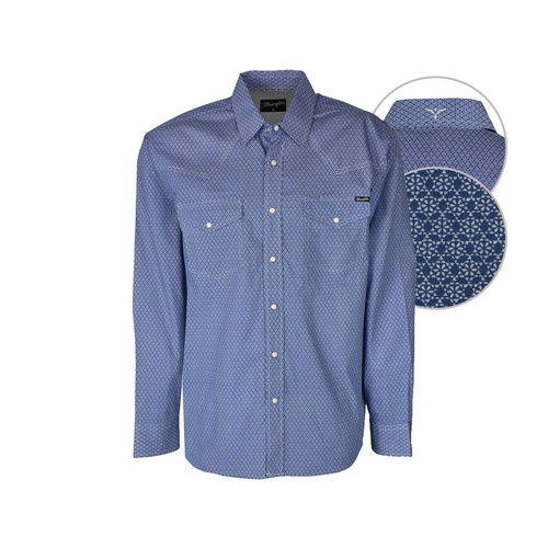 X6S1111064 WRANGLER MENS DAXON PRINT L/S SHIRT [Size: S Colour: Dark Royal]