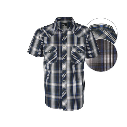 X6S1116062 WRANGLER MENS ALDEN CHECK S/S SHIRT [Size: S Colour: Black/Royal]