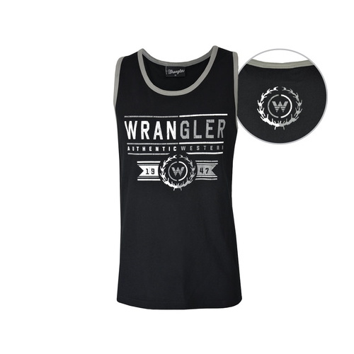 X6S1558087 WRANGLER MENS RILEY SINGLET [Size: S Colour: Black/Grey]