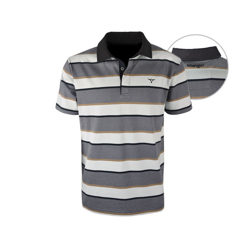 X6S1561095 WRANGLER MENS JENSEN S/S POLO [Size: S Colour: Black/Grey/Mocha]