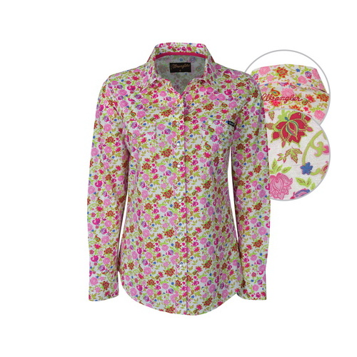 X6S2122078 WRANGLER WOMENS DELLA PRINT STRETCH L/S SHIRT [Size: 8 Colour: White/Multi]