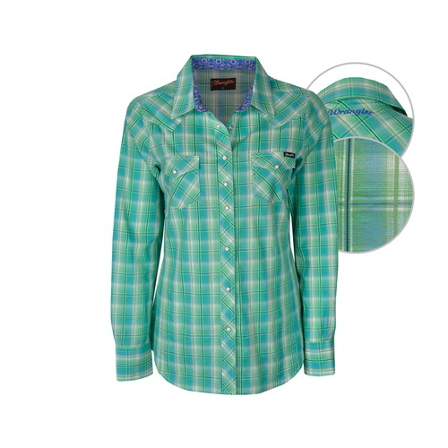 X6S2124066 WRANGLER WOMENS ELOUISE CHECK L/S SHIRT [Size: 8 Colour: Mint]