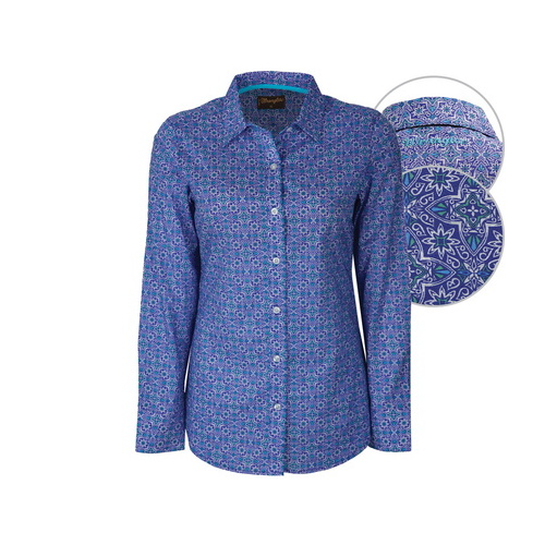 X6S2126076 WRANGLER WOMENS ANGELINE PRINT BUTTON DOWN LS SHIRT [Size: 8 Colour: Deep Blue]