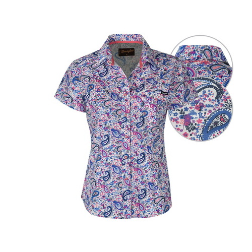 X6S2128073 WRANGLER WOMENS CAMILLA PRINT S/S SHIRT [Size: 8 Colour: Melon/Purple Multi]