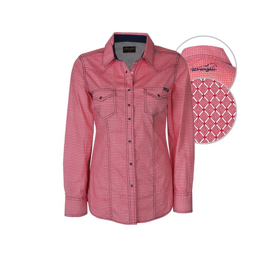 X6S2131077 WRANGLER WOMENS MORGAN PRINT L/S SHIRT [Size: 8 Colour: Red/White/Navy]