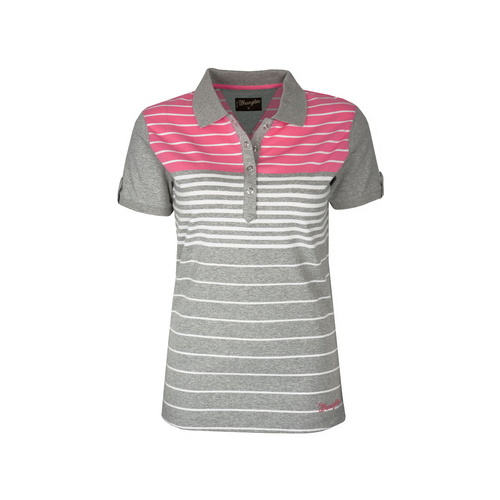 X6S2564080 WRANGLER WOMENS ELANA S/S POLO [Size: 8 Colour: Grey Marle/Neon Pink/White]