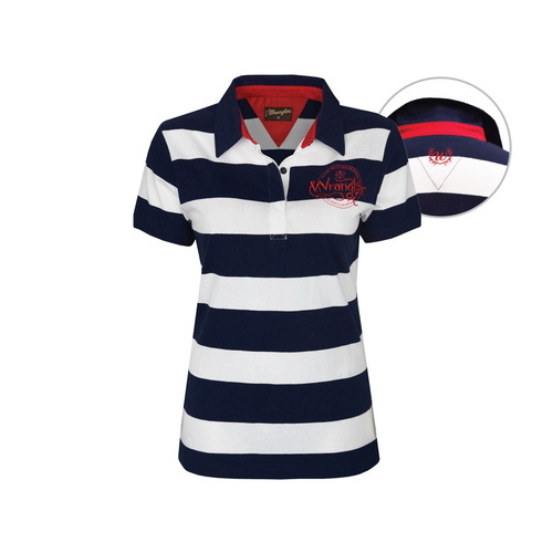 X6S2565082 WRANGLER WOMENS SHAYNA S/S POLO [Size: 8 Colour: Navy/Vintage Red]