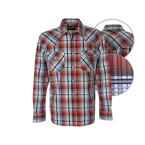 X6W1111008 WRANGLER MEN'S CISCO CHECK L/S SHIRT [Size: S Colour: White/Orange/Ink]