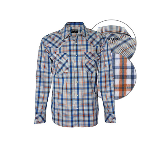 X6W1111010 WRANGLER MEN'S TATE CHECK L/S SHIRT [Size: S Colour: White/Blue/Brown]