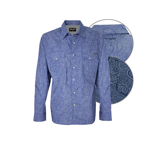 X6W1111014 WRANGLER MEN'S LUCA PRINT L/S SHIRT [Size: S Colour: Blue]