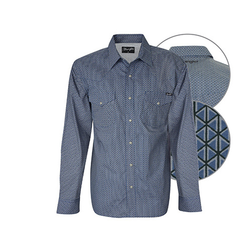 X6W1111015 WRANGLER MEN'S CALLAN PRINT L/S SHIRT [Size: S Colour: Dusty Blue]