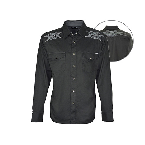 X6W1113004 WRANGLER MEN'S MARSHALL DRILL L/S SHIRT [Size: S Colour: Black]