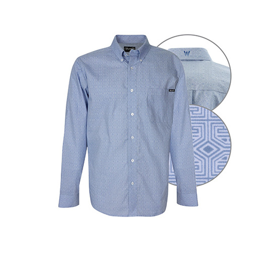 X6W1115017 WRANGLER MEN'S CHASE PRINT BUTTON DOWN L/S SHIRT [Size: S Colour: Chambray]