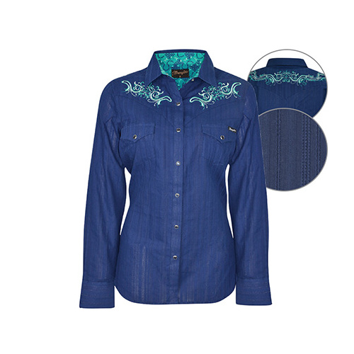 X6W2121018 WRANGLER WOMEN'S LOUISA L/S SHIRT [Size: 8 Colour: Navy]