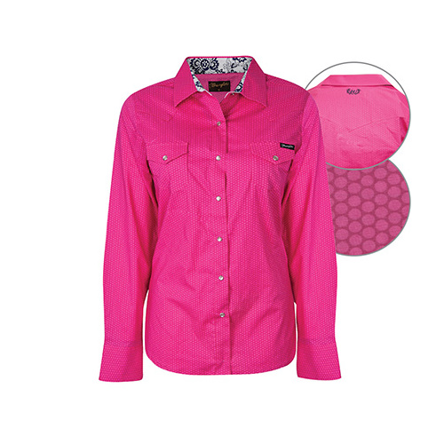 X6W2122020 WRANGLER WOMEN'S APRIL STRETCH PRINT L/S SHIRT [Size: 8 Colour: Fuschia]