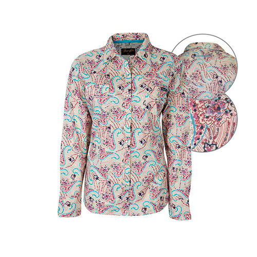 X6W2122021 WRANGLER WOMEN'S EVELYN STRETCH PRINT L/S SHIRT [Size: 8 Colour: White/Aqua/Coral]