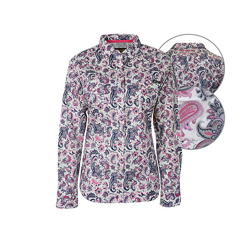 X6W2122025 WRANGLER WOMEN'S ZELLA STRETCH PRINT L/S SHIRT [Size: 8 Colour: White/Pink/Navy]