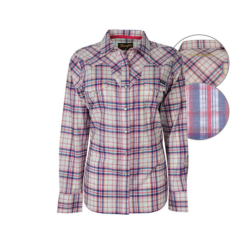 X6W2122028 WRANGLER WOMEN'S ELISE STRETCH CHECK L/S SHIRT [Size: 8 Colour: White/Blue/Rose]