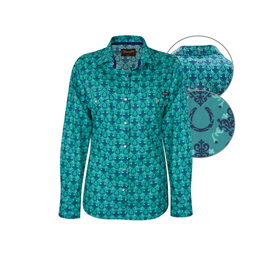 X6W2123022 WRANGLER WOMEN'S ASHLYN PRINT L/S SHIRT [Size: 8 Colour: Jade]