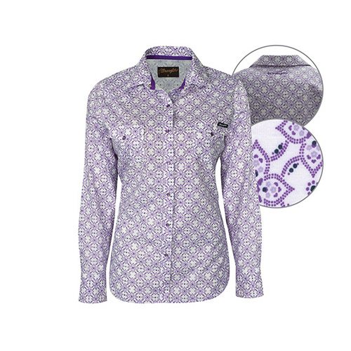 X6W2124023 WRANGLER WOMEN'S LANEY PRINT L/S SHIRT [Size: 8 Colour: White/Purple]
