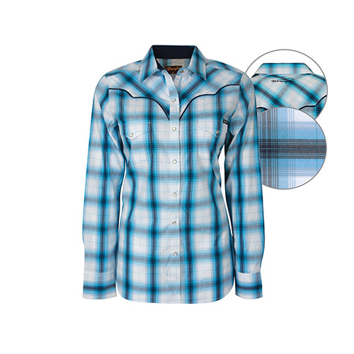 X6W2125027 WRANGLER WOMEN'S CARRIE CHECK L/S SHIRT [Size: 8 Colour: Aqua/Dark Navy]
