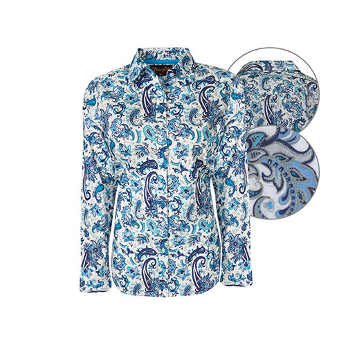 X6W2126029 WRANGLER WOMEN'S LILA PRINT BUTTON DOWN L/S SHIRT [Size: 8 Colour: White/Jade/Ink]