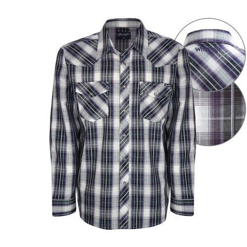 X7W1111127 Mens Anson Check L/S Shirt [Size:  S Colour: White/Black/Purple]