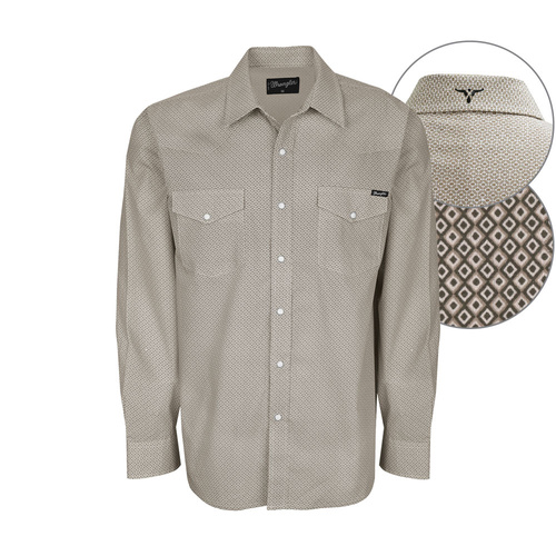 X7W1111129 Mens Tennyson Print L/S Shirt [Size:  S Colour: White/Mocha]