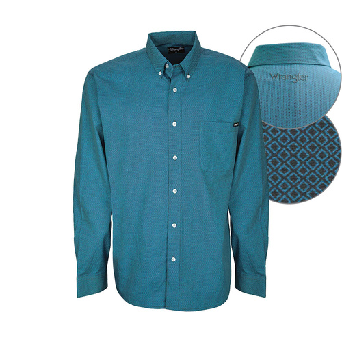 X7W1115133 Mens Corey Print Button Down Ls Shirt [Size:  S Colour: Teal/Slate]