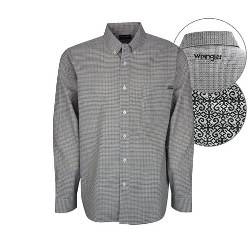 X7W1115156 Mens Alex Print Button Down Ls Shirt [Size:  S Colour: White/Black]