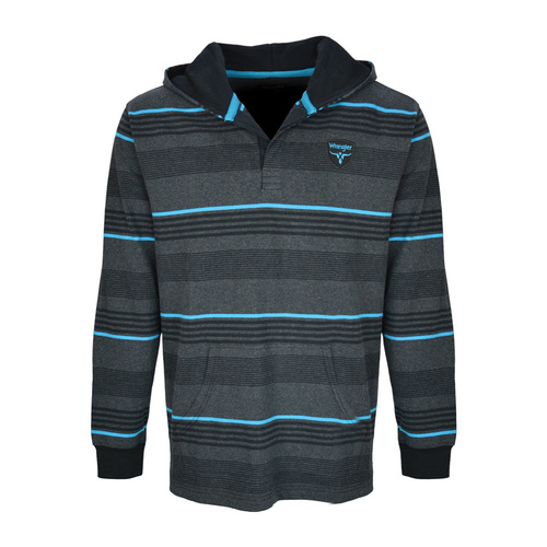 X7W1553138 Mens Slater Stripe Hooded Rugby [Size:  S Colour: Charcoal Marle]